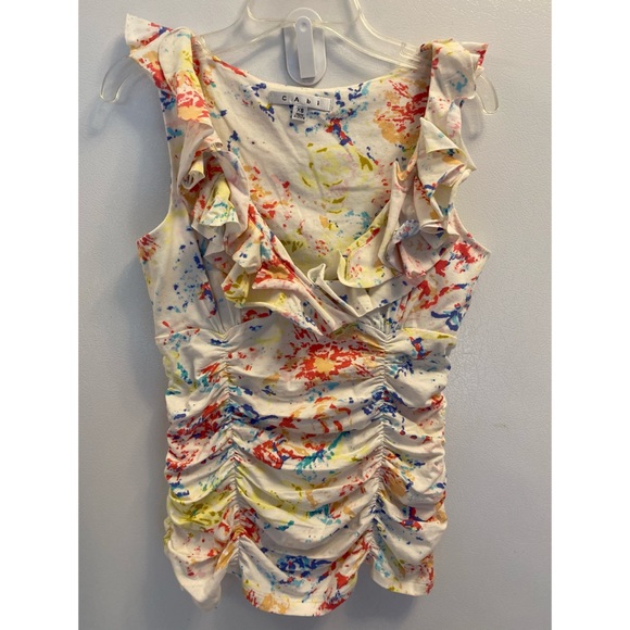 CAbi Ruffle Splatter Print Sleeveless Blouse - Picture 4 of 10